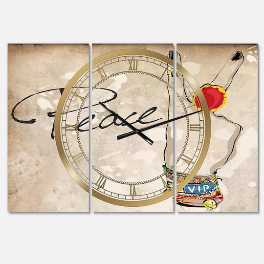 Designart 'Gypsy Hippy Hand Peace Large Cottage Multipanel Wall Clock